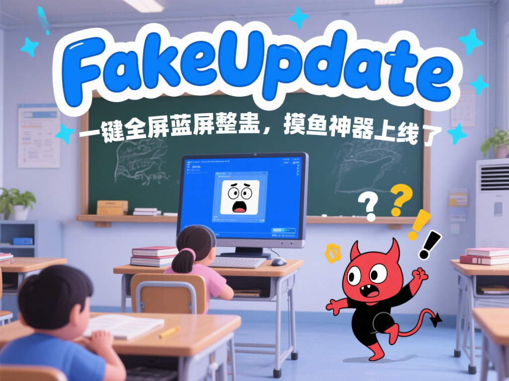 FakeUpdate 整蛊蓝屏工具上线，一键全屏摸鱼神器
