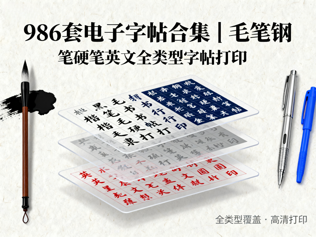 986套电子字帖合集｜毛笔钢笔硬笔英文全类型字帖打印