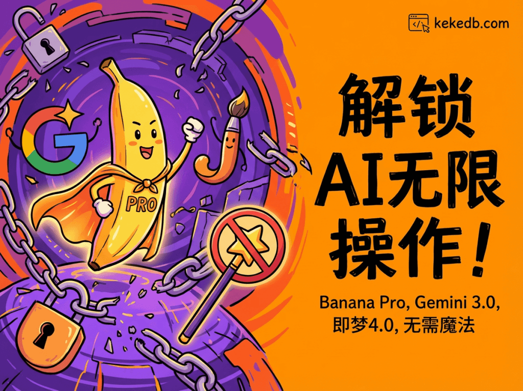 解锁 AI 限制：Banana Pro / Gemini 3.0 / 即梦 4.0 无限次操作教程柯柯DB-技术分享-资源下载平台-免费黑科技软件柯柯DB